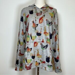 L.A. Soul Colorful Chicken Print Pullover Hoodie Soft Cozy Women’s Size Medium